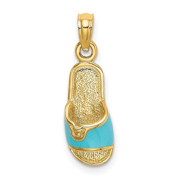 14k Yellow Gold 3D W/ Aqua Enamel Summer Slipper Charm,All Products : American Fashion Style Bags On Sale